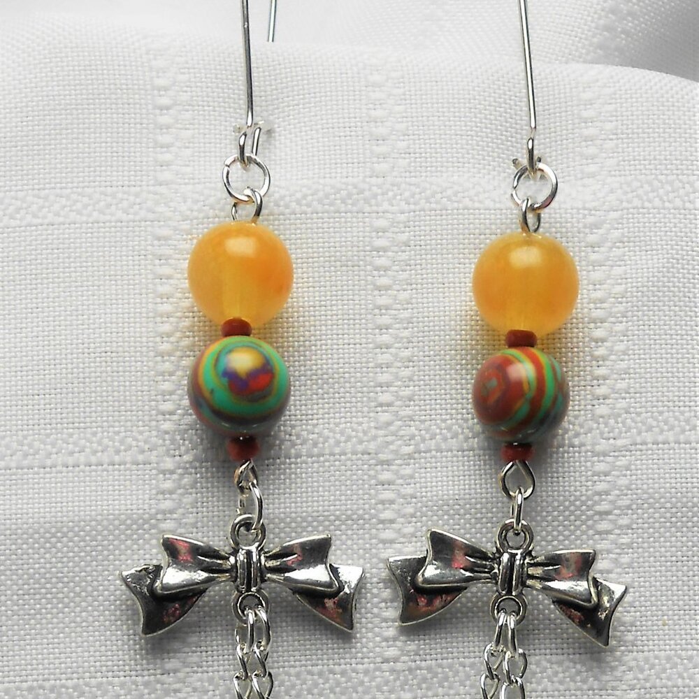 No783 Handmade earrings with Tibetan silver knots and polished stones